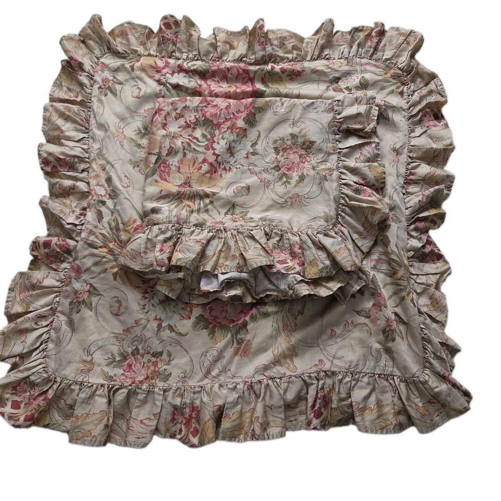 Pair (2) Vintage Ralph Lauren Guinevere Aragon Ruffled Euro Shams Cotton 25"x25"